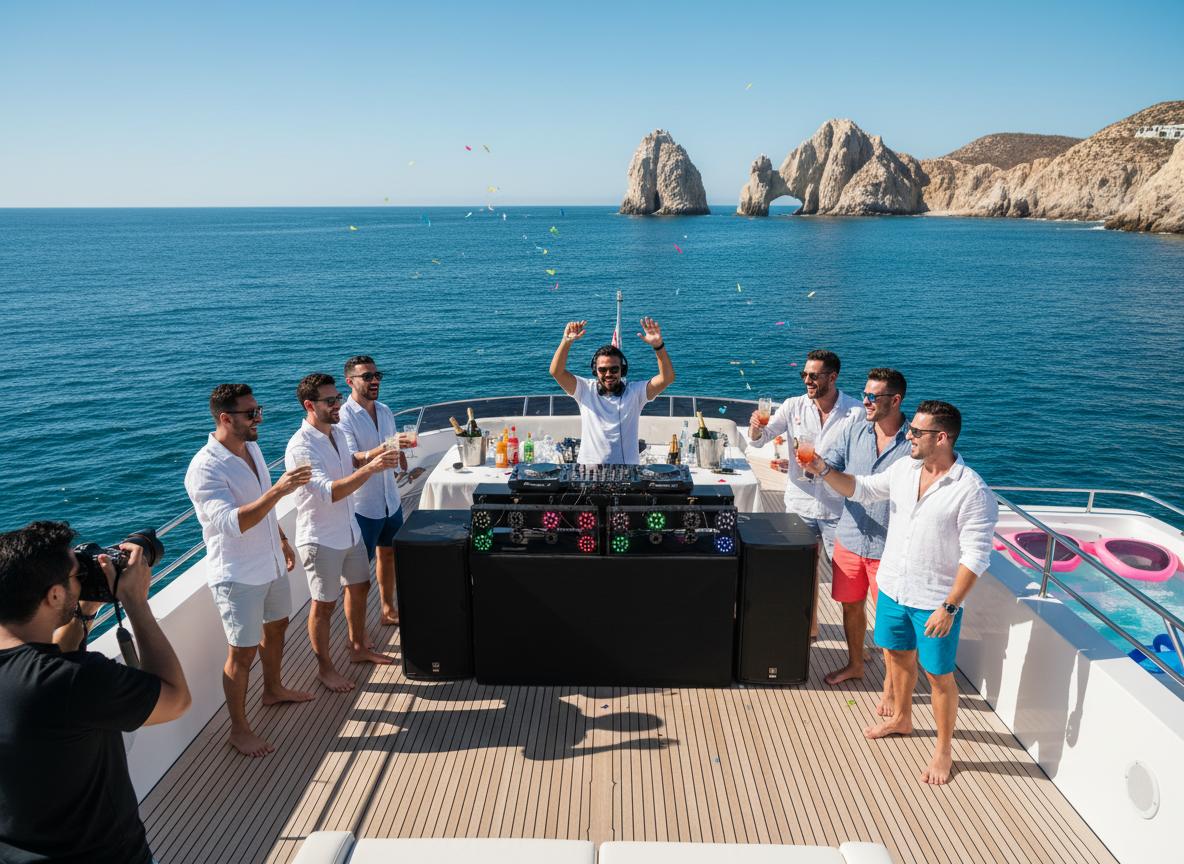 Bachelor party celebration on luxury yacht in Cabo