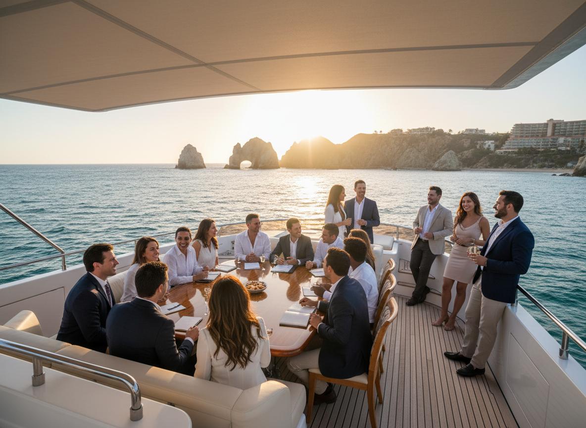 Corporate team building event on luxury yacht in Cabo