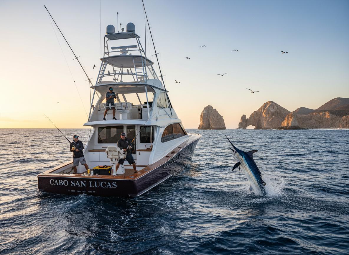 Sport fishing charter in Cabo San Lucas with marlin catch