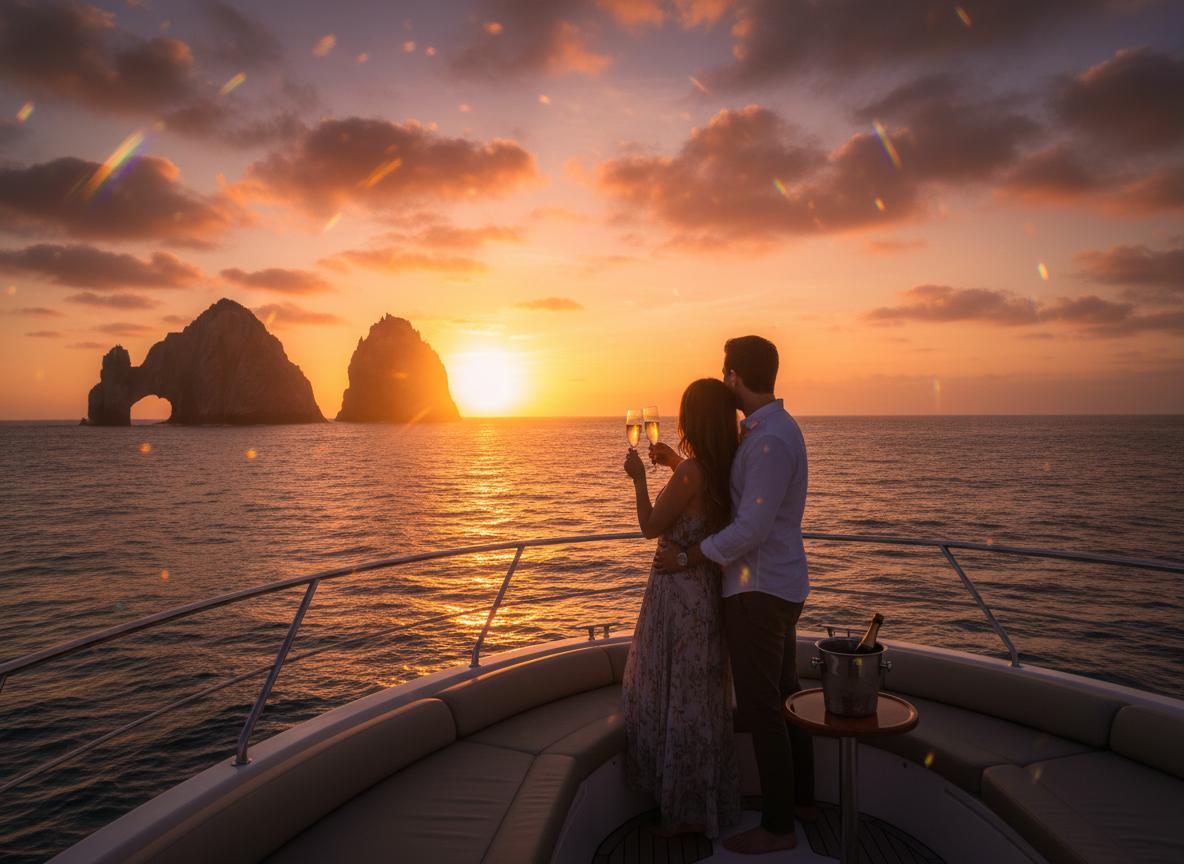 Romantic sunset cruise on yacht in Cabo San Lucas